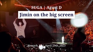 230429 Jimin on the big screen - SUGA Agust D in Newark, NJ | Prudential Center