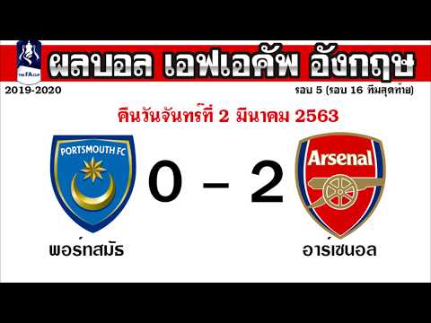 ผลบอลเมื่อคืน เอฟเอคัพ วันจันทร์ที่ 2 มีนาคม 2563 (2/3/63) รอบ 5 (รอบ 16 ทีม) 2019-2020 ล่าสุด