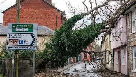 Aftermath of 122mph Storm Eunice as it hits Northe...