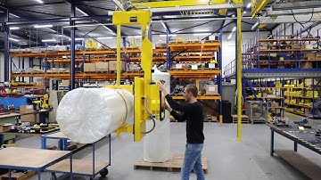 Industrial manipulator for rolls. Dotec OD Clamp roll handling process.