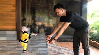 Baby monkey Bon and Dad's first day in the new house (old video)