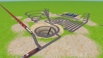 AI RAILS PASSING FROM ZIG ZAG TRACKS SPRINGS CIRCLES CHASM RAILROAD TRACKS | train wold4 