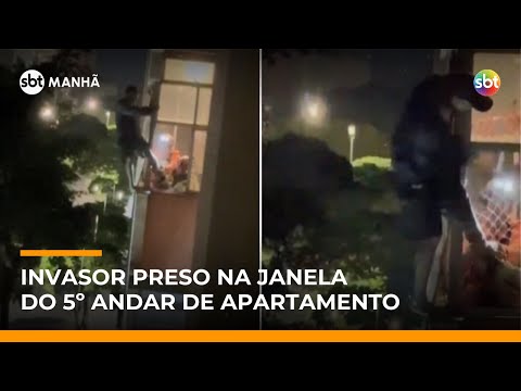 Video ladrao-homem-aranha-tenta-invadir-apartamento-no-5-andar-e-fica-preso-em-janela-sbt-manha