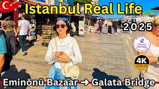 Istanbul Citys Heart 4K Walkingtour Eminönü Bazaar, Galata Bridge, Karaköy Streets Galataport