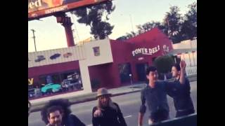 Ashley Tisdale And Cast Of Clipped Dance In Front Of Billboard