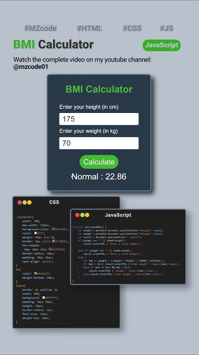 Make BMI Calculator Using HTML CSS JavaScript #css #html #javascript # ...
