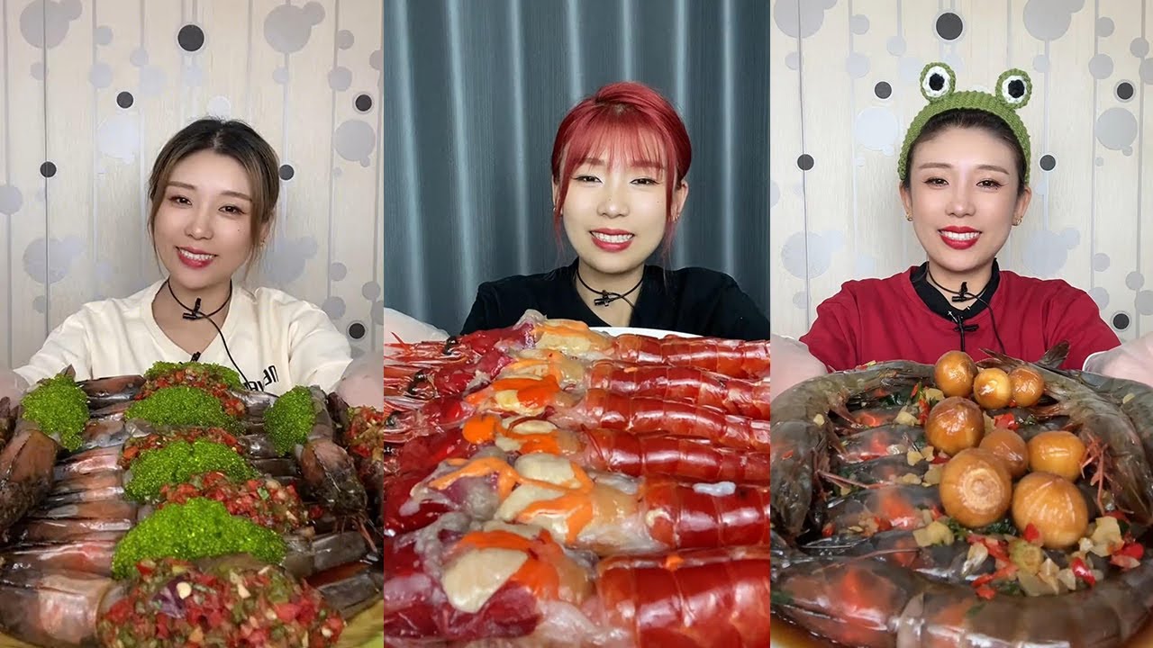 【XueYan Mukbang】Stuffed Thai Shrimp+Red Magic Shrimp+Thai Shrimp🦐🦐🧄🧄🍋#Seafood#sashimi#gourmet#asmr