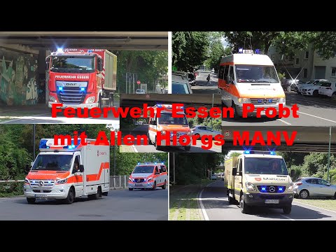 [WLF AB-Manv...] 30 Verletzte, große MANV - Übung in Essen Großaufgebot Feuerwehr & Rettungsdienst