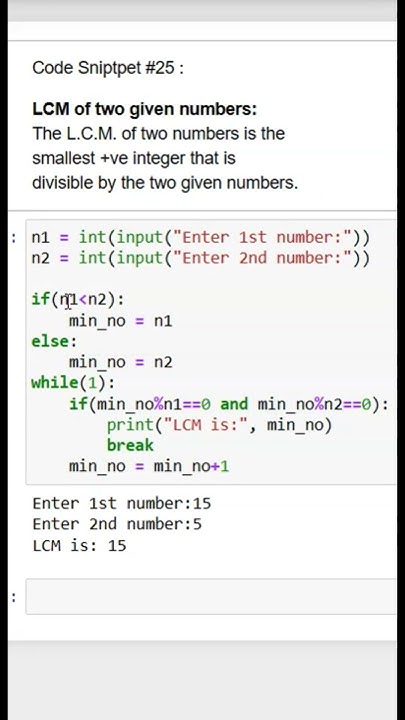 How to find LCM of two given numbers in Python #shorts #pythonlearning ...