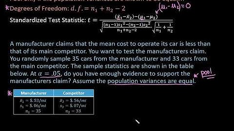 2 Sample t-Test Difference Between Means TI-84 (Pooled)