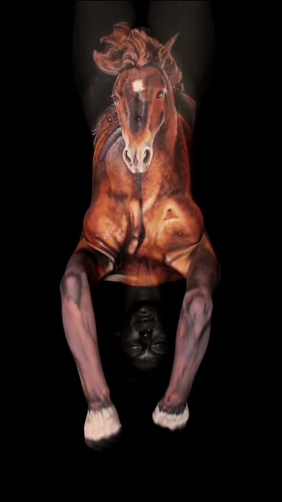 Horse bodypaint!! Airbrush body art illusion!