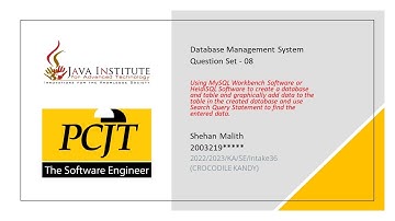Database Management System | Question Set 08 | Java Institute | Shehan Malith