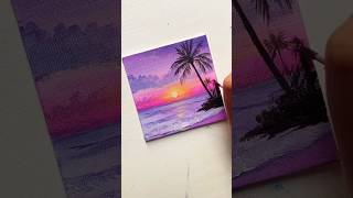 Easy sunset acrylic painting for beginners. Simple mini canvas painting ideas #easypainting #art