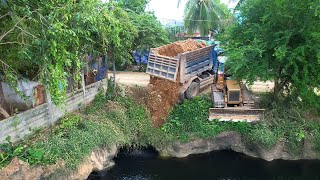 Landfill Flooded Finish Build Fill Land 10x20m, Dozer Pushing dirt with Truck Transport