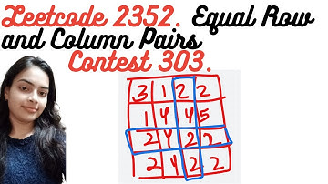 Leetcode 2352. Equal Row and Column Pairs | Weekly Contest 303. | Google Must Do interview Question