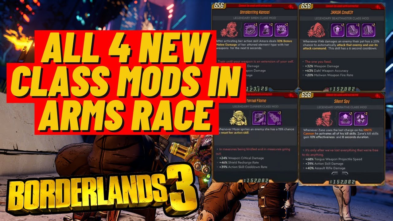 All 4 New Class Mods Coming With Arms Race Game Mode Borderlands 3 Youtube