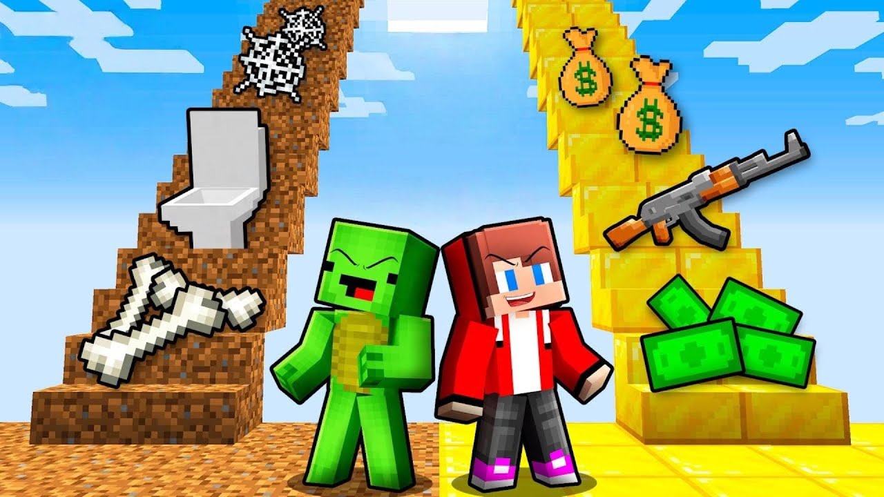 我的世界：杰杰和麦琪谁能登上天梯，获取终极宝藏？