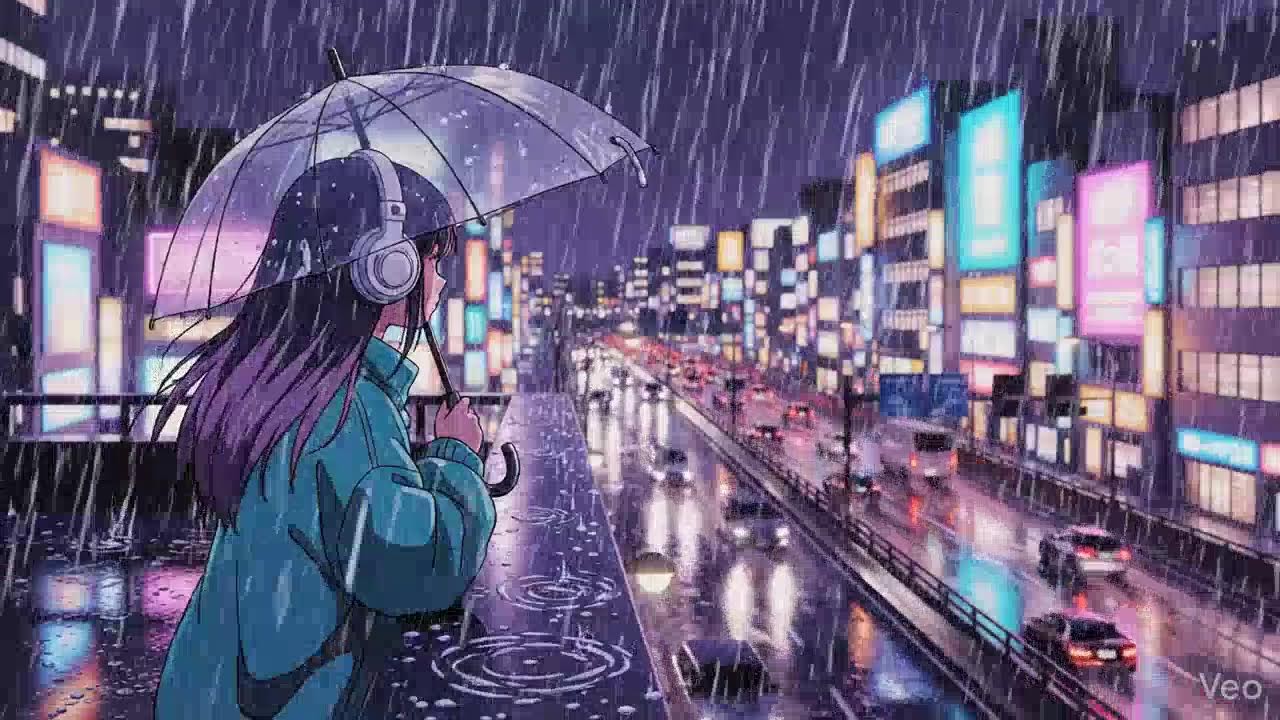 Calm Rainy Night 🌧️ Lofi Chillhop in Japanese Neon City