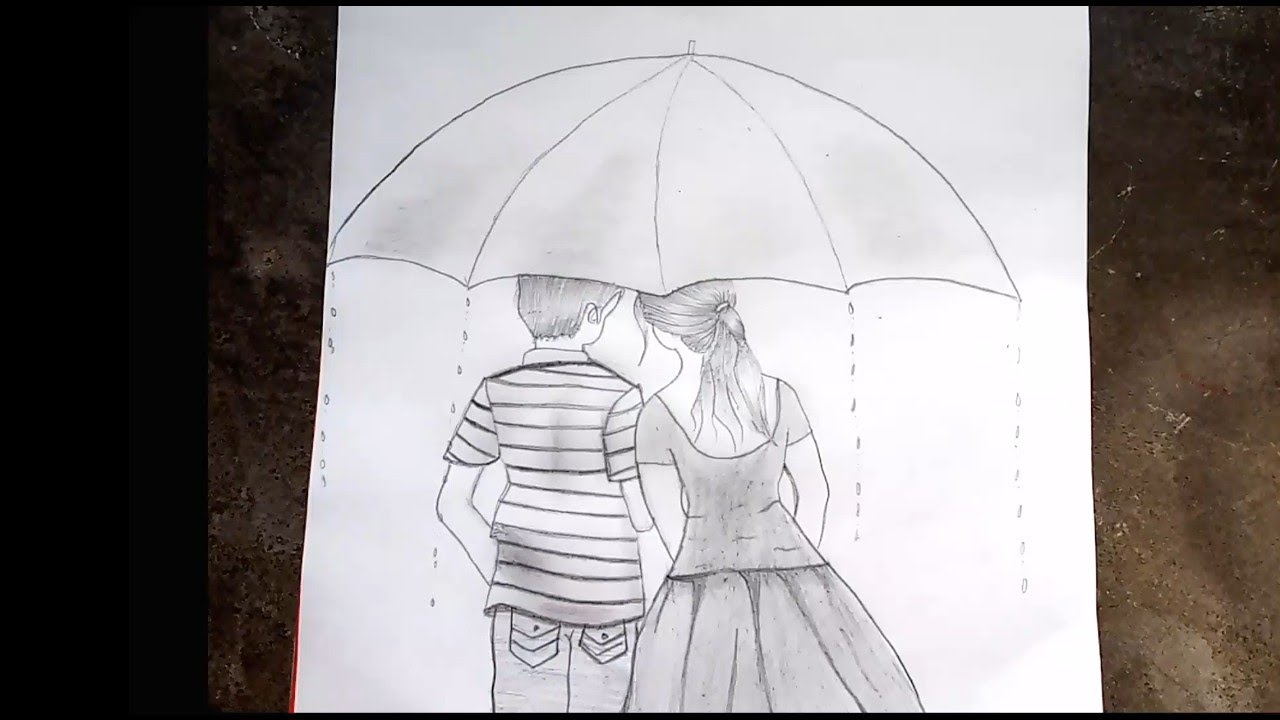 Raining Umbrella Girl And Boy Drawing Video Youtube