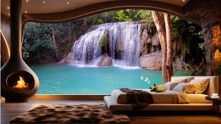 Healing with Waterfall Sound | Birdsong | Fireplace ASMR | Insomnia & Stress Relief, Study -No Music