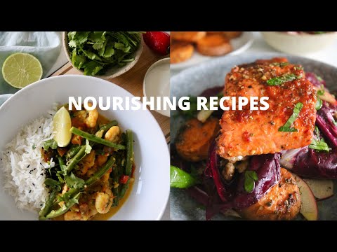 NOURISHING RECIPES  Coconut prawn curry  Harissa salmon