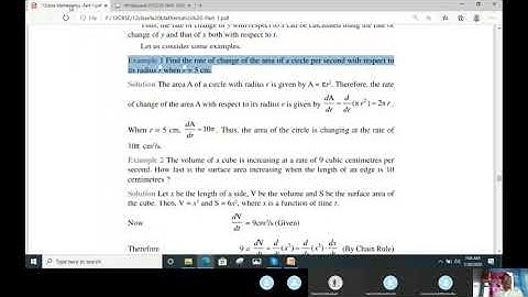 12cbse 6 1 example Find the rate of change of the area of a circle per second with respect to radius