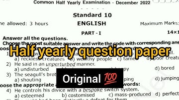 10th std english Half yearly exam original question paper 2022