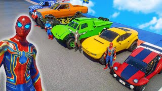 Superheroes MONSTER TRUCKS Parkour Challenge กับ Spiderman, Goku, Deadpool - GTAV MODS