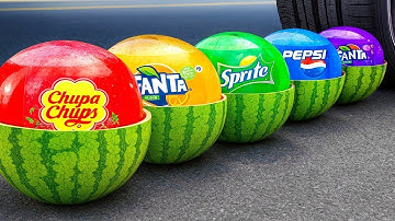 Car vs Crunchy and Soft Things Experiments Crushing Car Car vs Sprite, Coca-Cola, Fanta, Mnt Dew#42