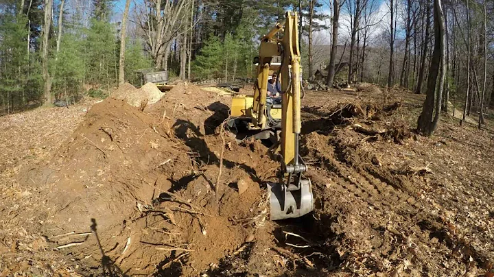 Excavator removing big stump