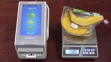 SATO FX3 label printer connected to a scale shows how to easily print fruit labels in-store
