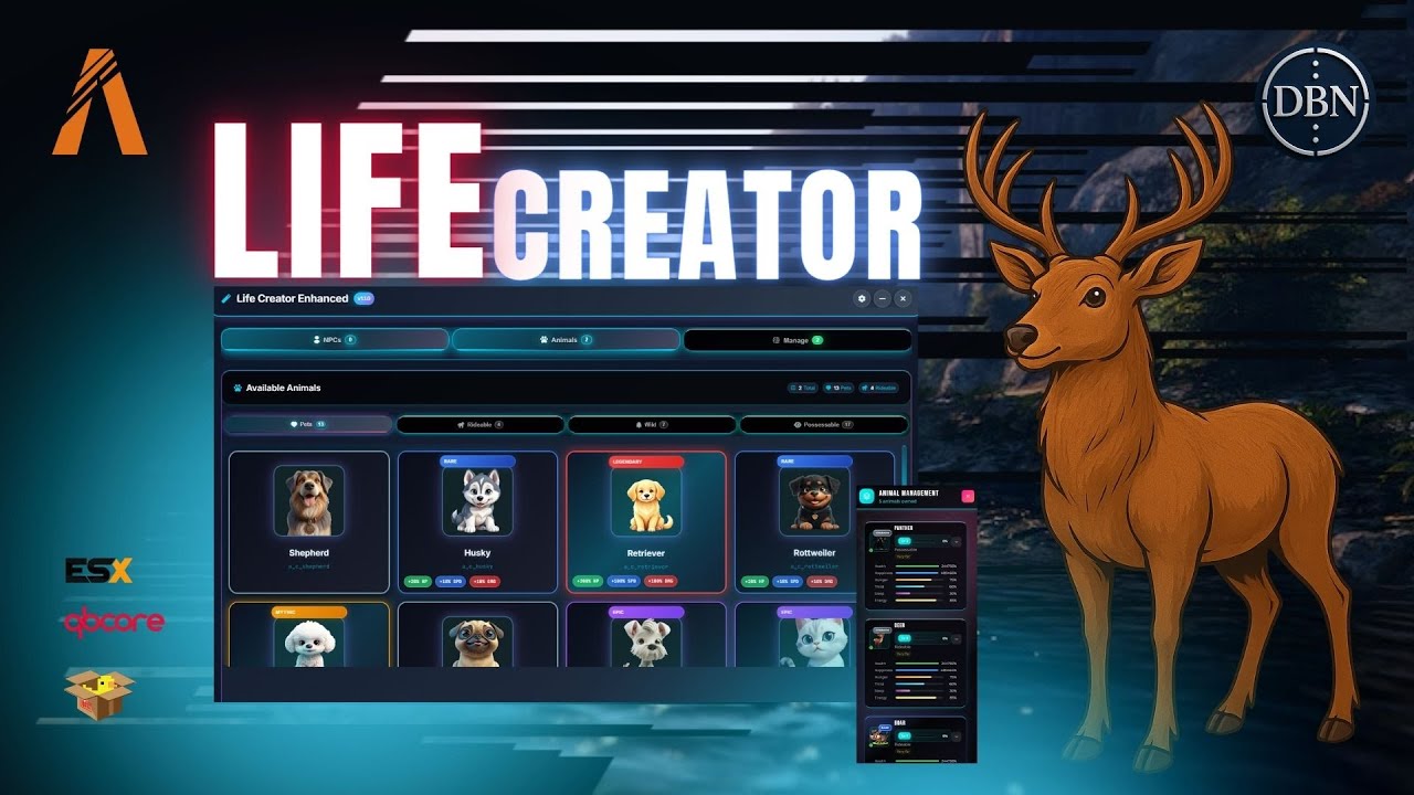 (FiveM script) LIFE CREATOR [ESX/QB/QBOX] BEST GTA V ANIMAL SYSTEM ...