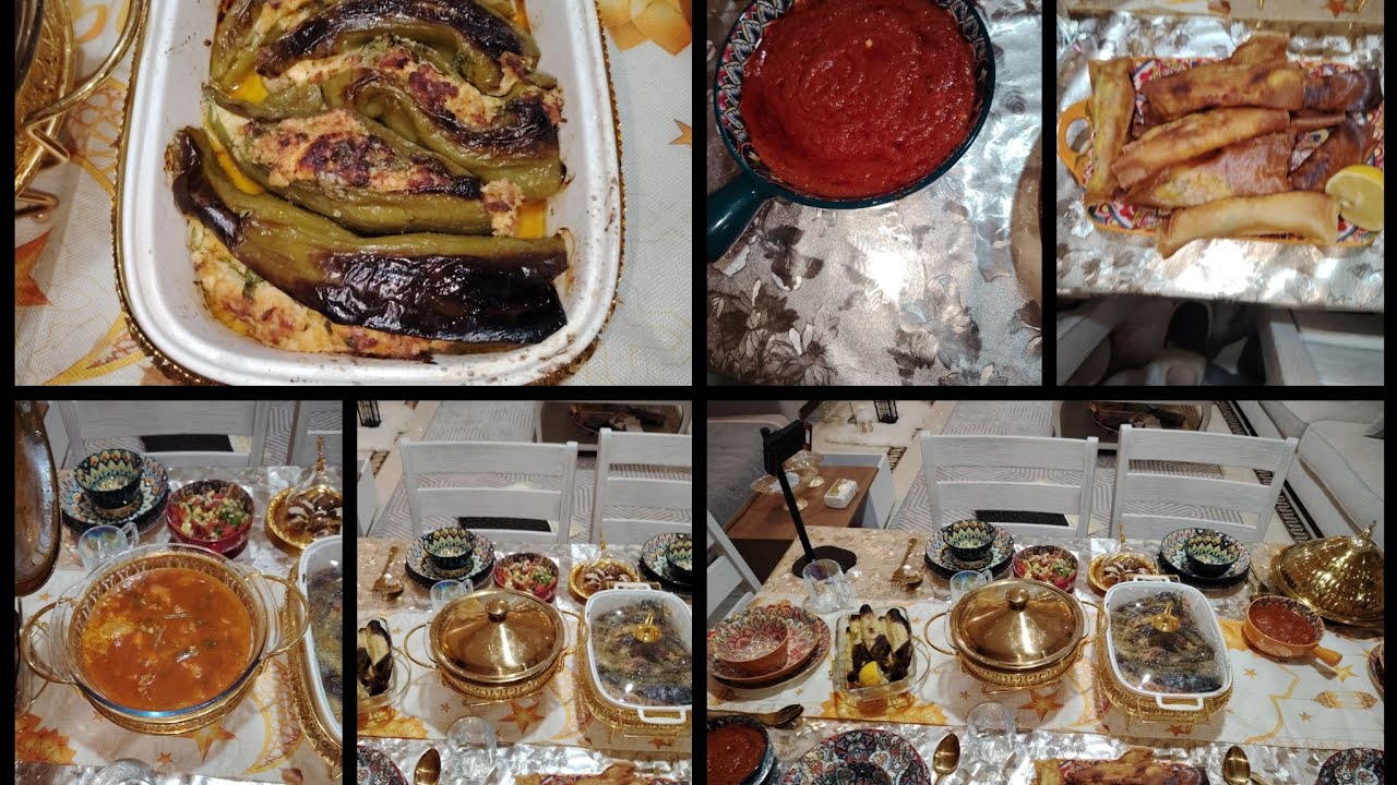 الطاولة السادسة من رمضان 🕌 شوربة لسان عصفور بالدجاج فلفل محشي بالدجاج المفروم مع صلصة  و كعيبات بريك