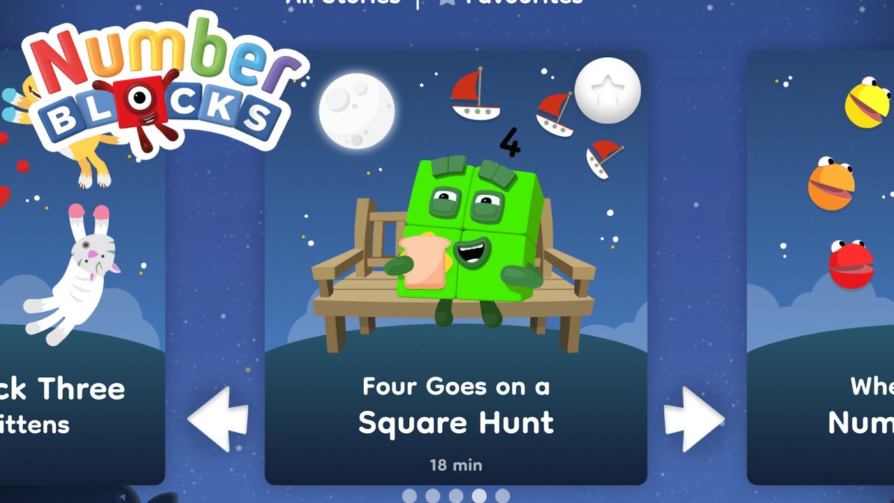 Numberblocks Bedtime Stories Four Goes On A Square Hunt Numberblocks