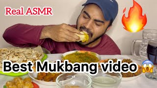 ASMR; Eating Spicy CurryPakora+Chicken ChestPiece+Chicken Tikka+Roti+Drink+Sweets || Real Mukbang