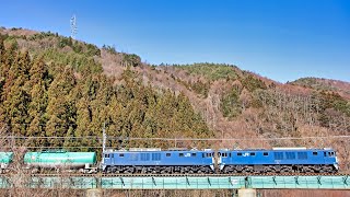 中央西線石油貨物列車 6883ﾚ EF641022+1026原色重連 奈良井 木曽平沢 2019 1 18