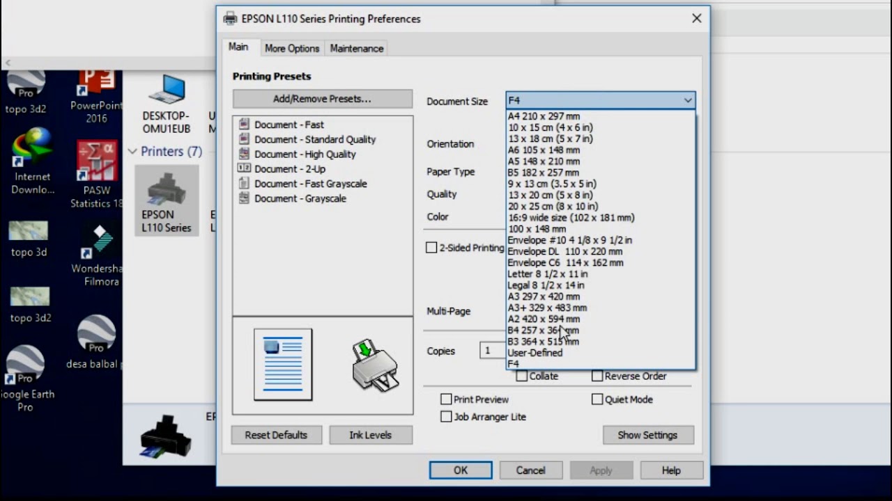 CARA MENAMBAHKAN UKURAN KERTAS F4 PADA PRINTER EPSON L120 