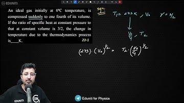 An ideal gas initially at 0 ∘ C temperature, is compressed suddenly to one fourth of its volume. If