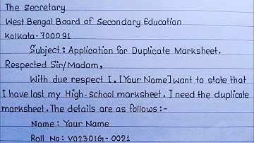 Application For Duplicate Marksheet || Application for Duplicate Marksheet in English