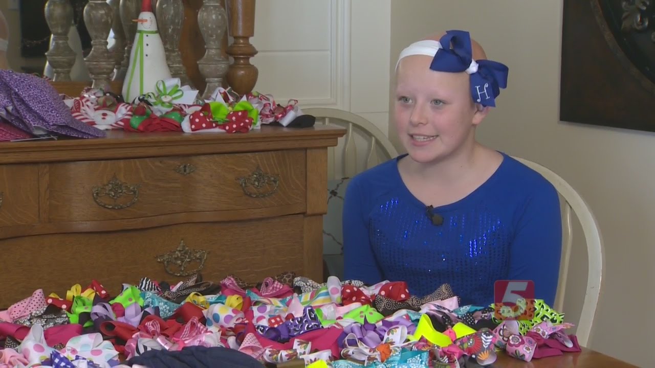 Giving Back Young Girl Makes Creates Bows And Ballcaps For Cancer