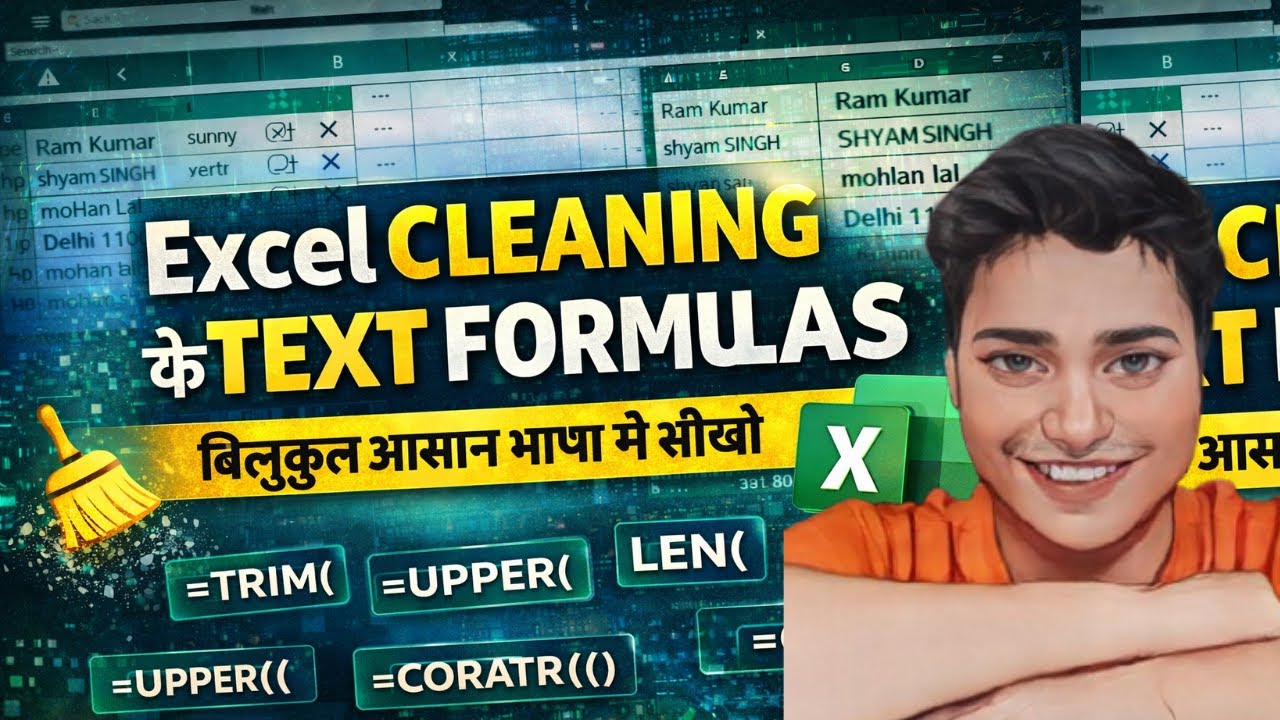 Excel Text Formulas – Data Cleaning (All in One | Hindi)