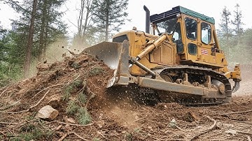 Heavy Equipment CAT D7 Bulldozer and Extreme Excavator Opening a New Road Through the Mountains