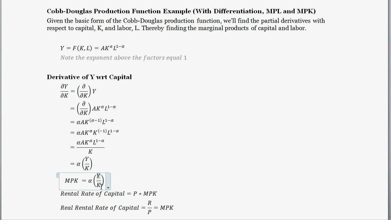 Cobb Douglas Production Function Differentiation Example Youtube