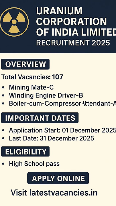 Uranium Corporation of India Limited (UCIL) Recruitment 2025 #shortvideo #govtjobs #shortsfeed