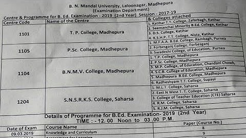 B n m u part 2 exam program and centre list Jari 2019