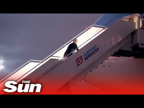 President Biden trips on Air Force One plane stairs AGAIN as he departs Warsaw