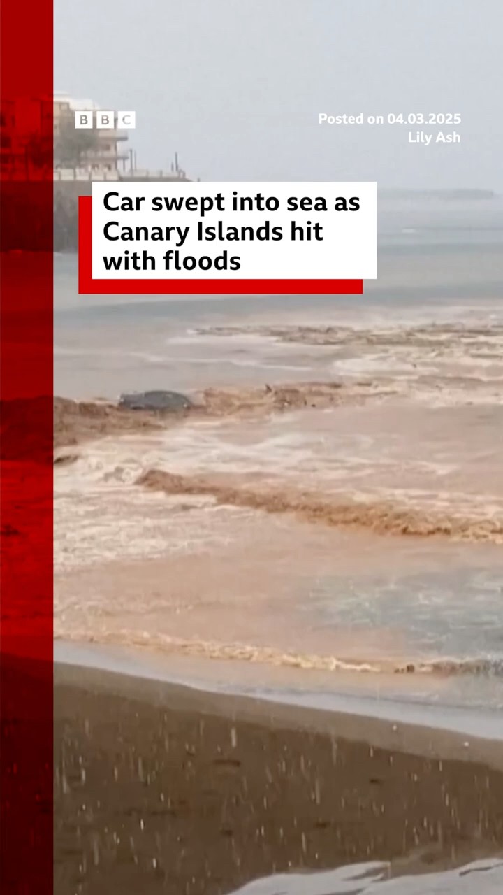 Car swept into sea as Canary Islands hit with floods. #Spain #BBCNews