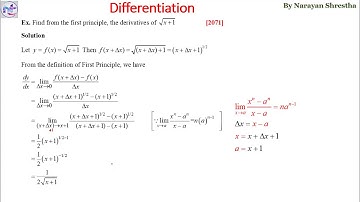 Business Math Grade XII Unit 9 : Differentiation by first principle NEB 2071, 2072 and 2073 Solution
