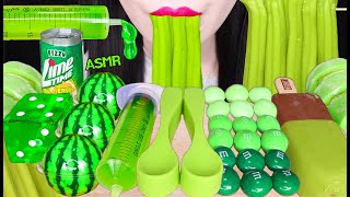 ASMR GREEN NOODLES, JELLO SHOOTER, WATERMELON GUMMY JELLY 초록색 분모자, 수박 젤리, 젤로 슈터 먹방 EATING SOUNDS