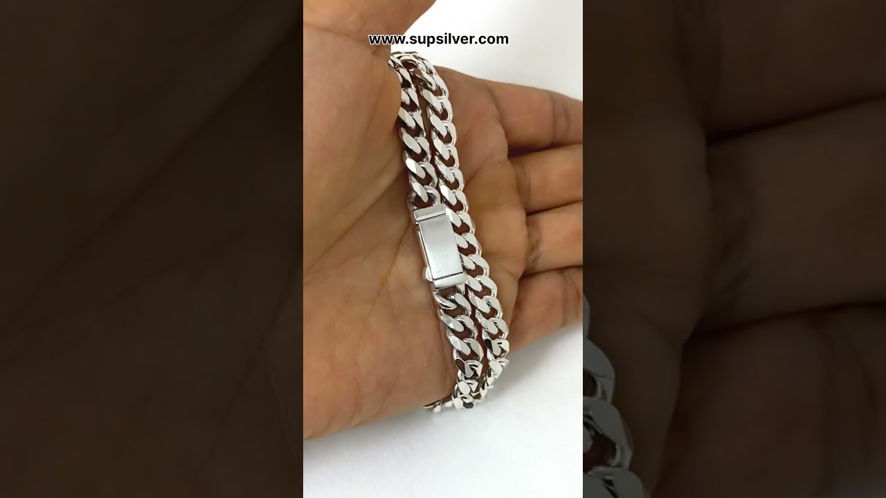 Sup Silver Diamond Cut Cuban Necklace 7.5 mm Wide 925 Sterling Silver, Handmade Men Necklace